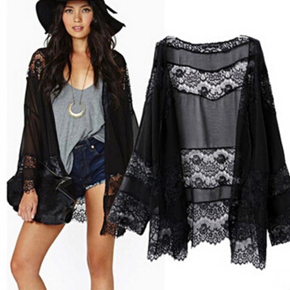 Kar’s Boutique Tops - Black Lace Boho Kimono